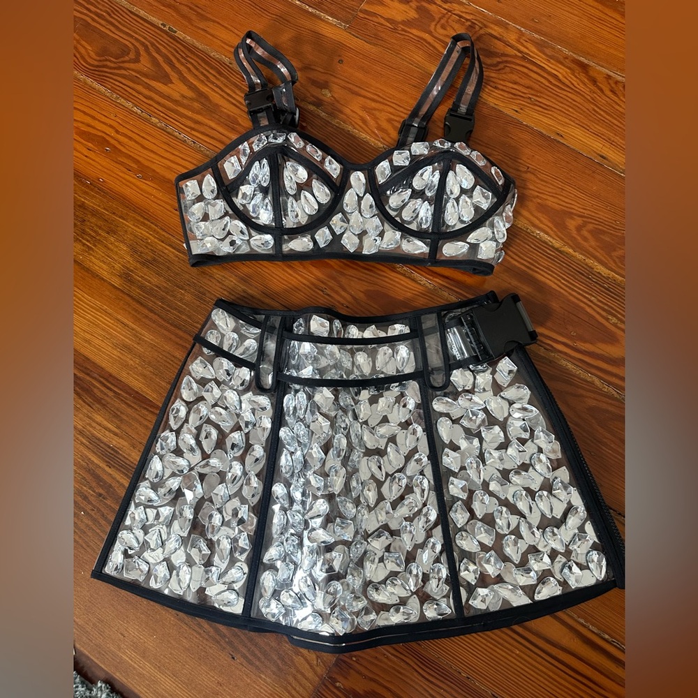 Dolls Kill Gems and Black Skirt & Bustier Set